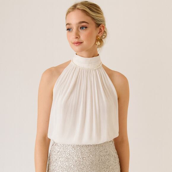White Chiffon Halter Top Elegant Coquette Style size S - Picture 1 of 6
